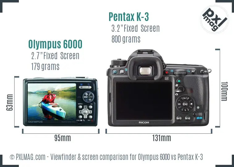 Olympus 6000 vs Pentax K-3 Screen and Viewfinder comparison