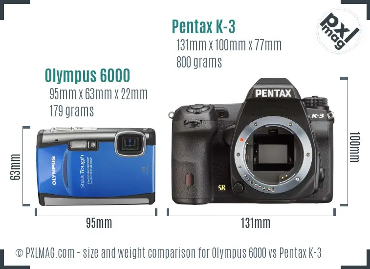 Olympus 6000 vs Pentax K-3 size comparison