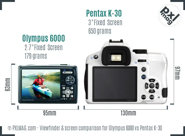 Olympus 6000 vs Pentax K-30 Screen and Viewfinder comparison