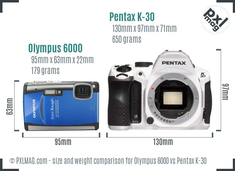 Olympus 6000 vs Pentax K-30 size comparison