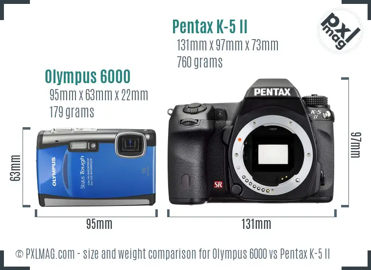 Olympus 6000 vs Pentax K-5 II size comparison