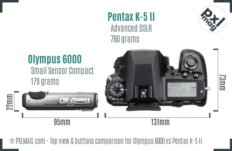 Olympus 6000 vs Pentax K-5 II top view buttons comparison
