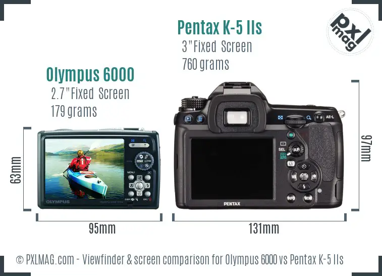 Olympus 6000 vs Pentax K-5 IIs Screen and Viewfinder comparison