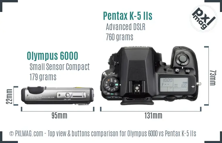 Olympus 6000 vs Pentax K-5 IIs top view buttons comparison