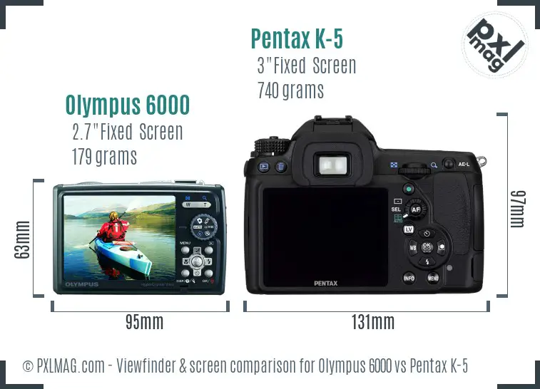 Olympus 6000 vs Pentax K-5 Screen and Viewfinder comparison