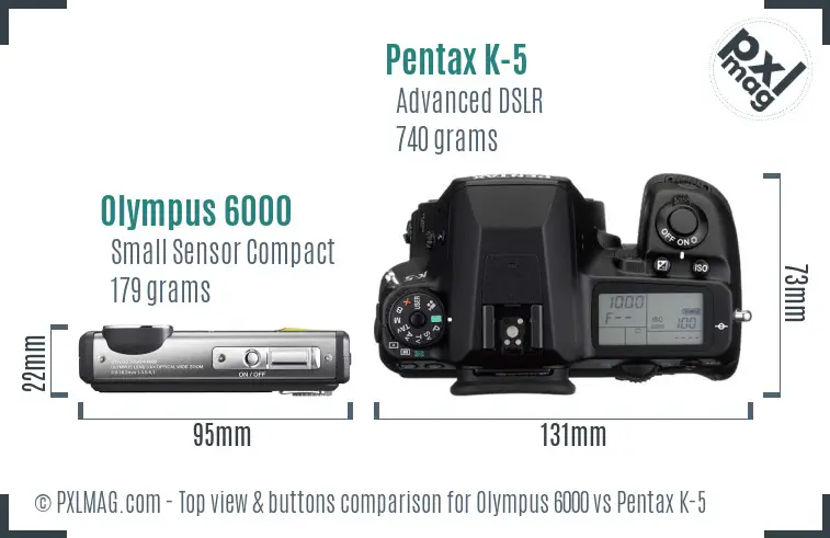 Olympus 6000 vs Pentax K-5 top view buttons comparison
