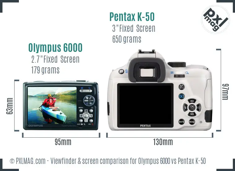 Olympus 6000 vs Pentax K-50 Screen and Viewfinder comparison