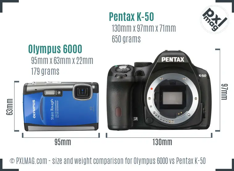 Olympus 6000 vs Pentax K-50 size comparison