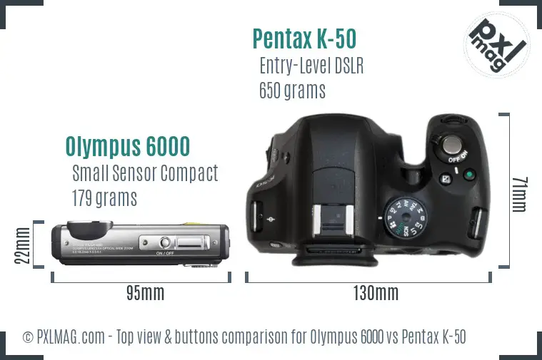 Olympus 6000 vs Pentax K-50 top view buttons comparison