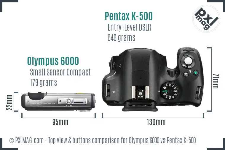 Olympus 6000 vs Pentax K-500 top view buttons comparison