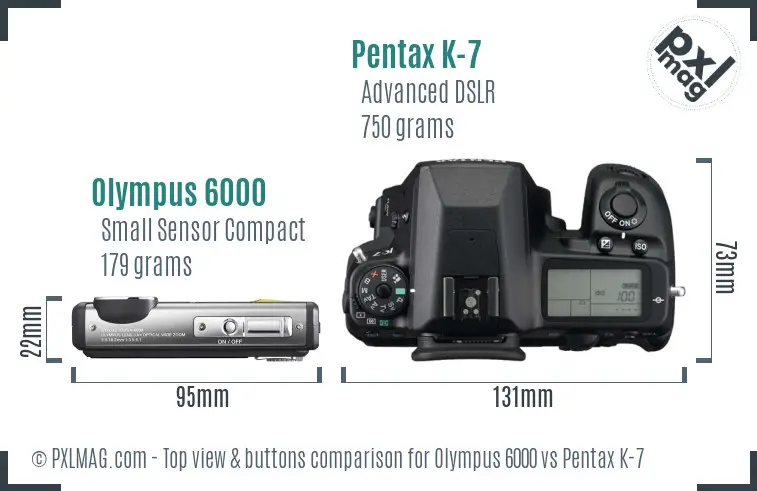 Olympus 6000 vs Pentax K-7 top view buttons comparison Olympus 6000 vs Pentax K-7 top view buttons comparison