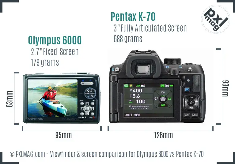 Olympus 6000 vs Pentax K-70 Screen and Viewfinder comparison