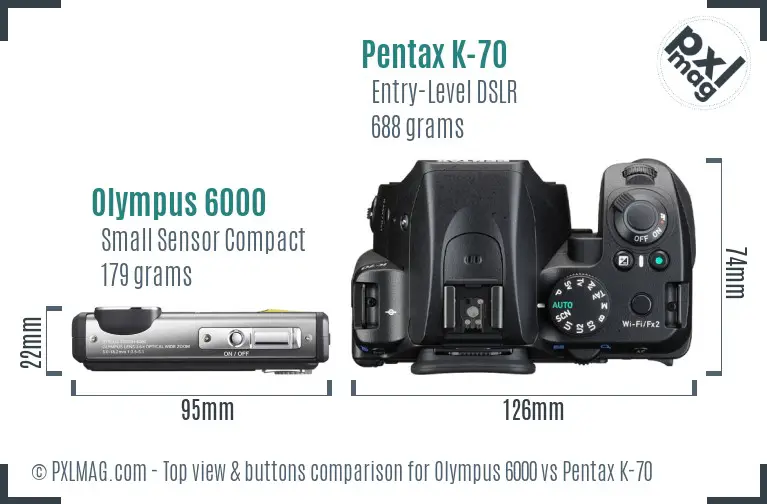 Olympus 6000 vs Pentax K-70 top view buttons comparison