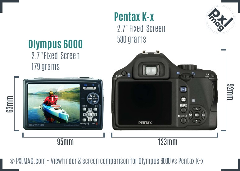 Olympus 6000 vs Pentax K-x Screen and Viewfinder comparison