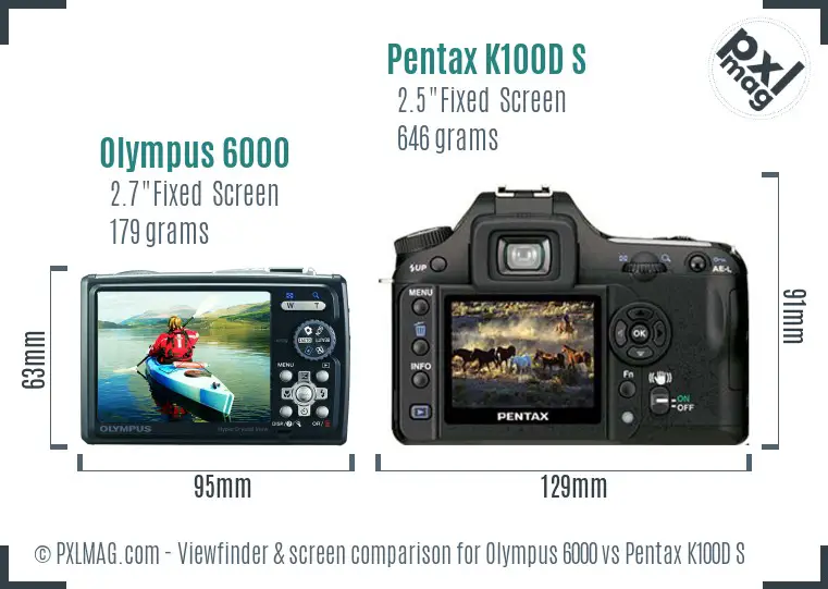 Olympus 6000 vs Pentax K100D S Screen and Viewfinder comparison
