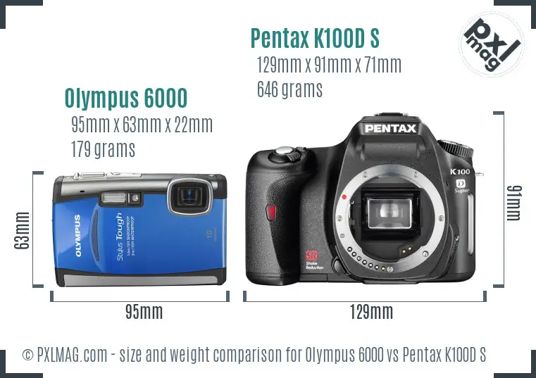 Olympus 6000 vs Pentax K100D S size comparison