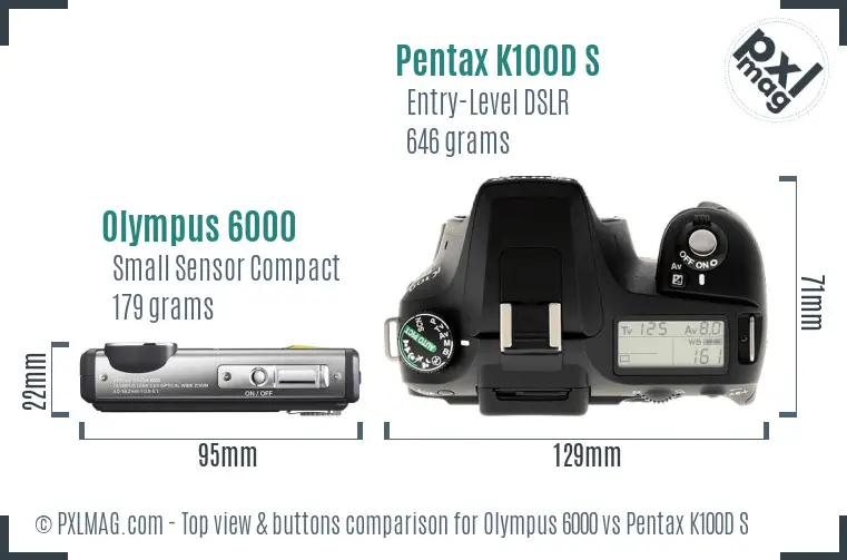 Olympus 6000 vs Pentax K100D S top view buttons comparison