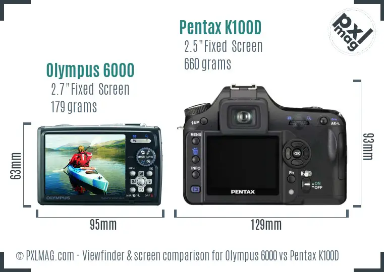 Olympus 6000 vs Pentax K100D Screen and Viewfinder comparison