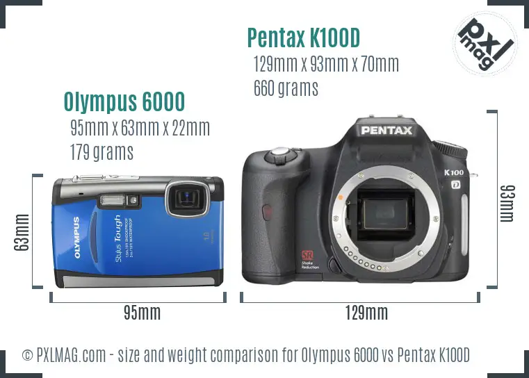 Olympus 6000 vs Pentax K100D size comparison