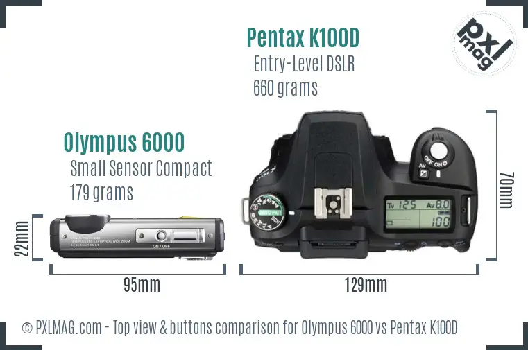 Olympus 6000 vs Pentax K100D top view buttons comparison