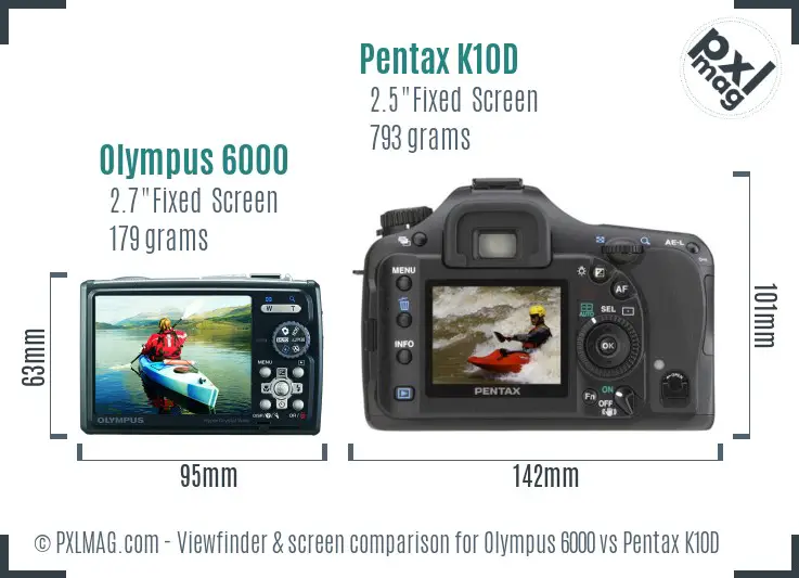 Olympus 6000 vs Pentax K10D Screen and Viewfinder comparison