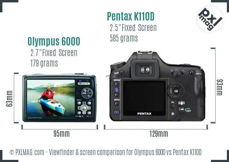 Olympus 6000 vs Pentax K110D Screen and Viewfinder comparison