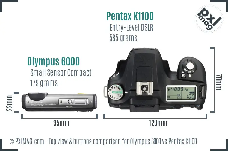 Olympus 6000 vs Pentax K110D top view buttons comparison