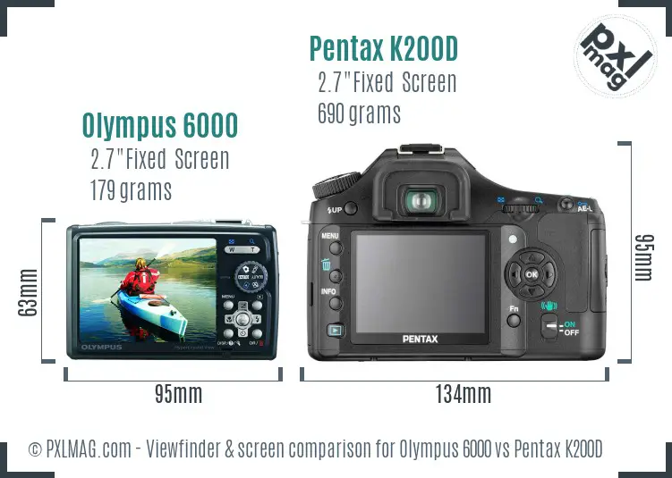 Olympus 6000 vs Pentax K200D Screen and Viewfinder comparison