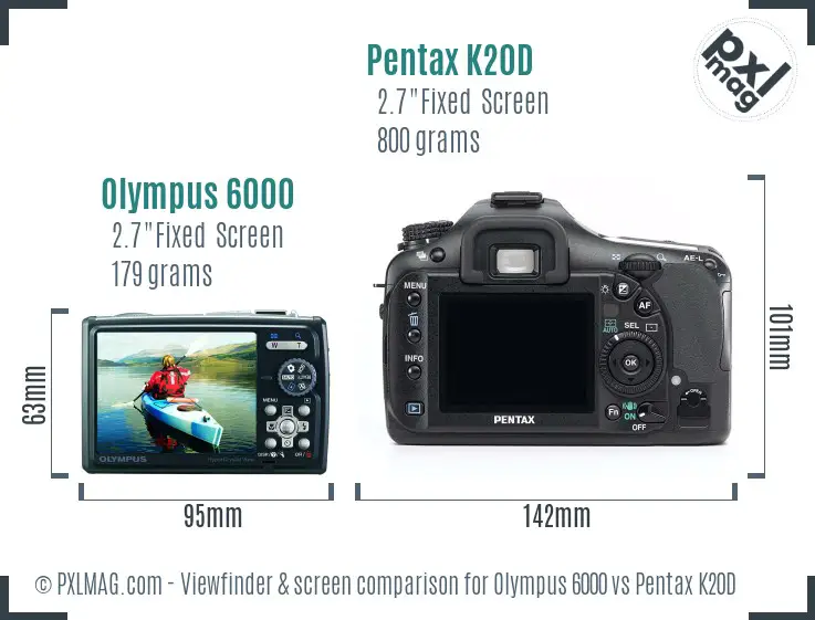 Olympus 6000 vs Pentax K20D Screen and Viewfinder comparison Olympus 6000 vs Pentax K20D Screen and Viewfinder comparison