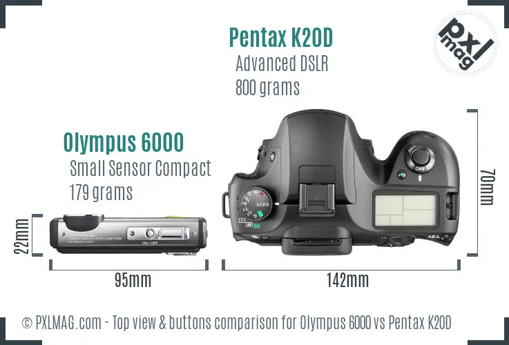 Olympus 6000 vs Pentax K20D top view buttons comparison Olympus 6000 vs Pentax K20D top view buttons comparison