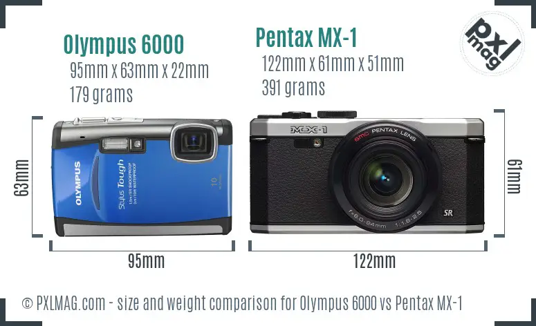 Olympus 6000 vs Pentax MX-1 size comparison