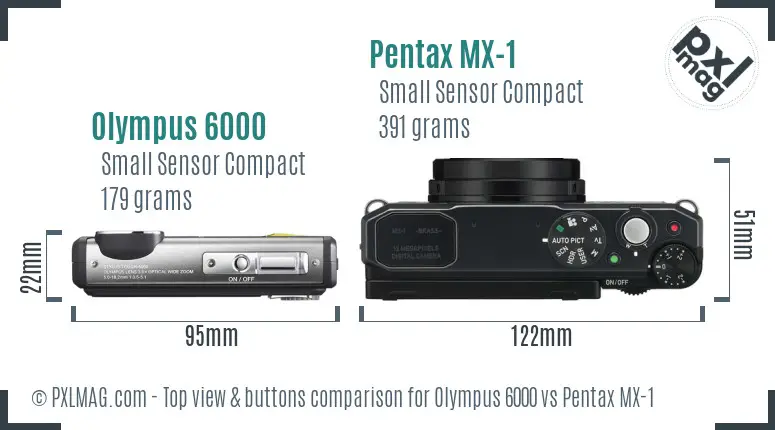 Olympus 6000 vs Pentax MX-1 top view buttons comparison