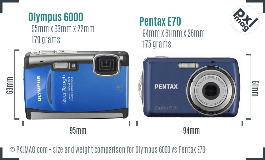 Olympus 6000 vs Pentax E70 size comparison