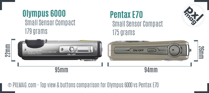 Olympus 6000 vs Pentax E70 top view buttons comparison