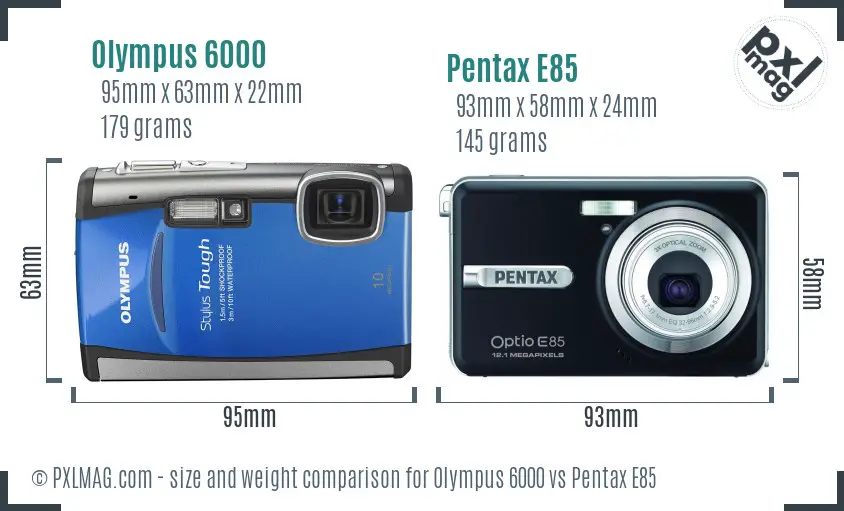 Olympus 6000 vs Pentax E85 size comparison