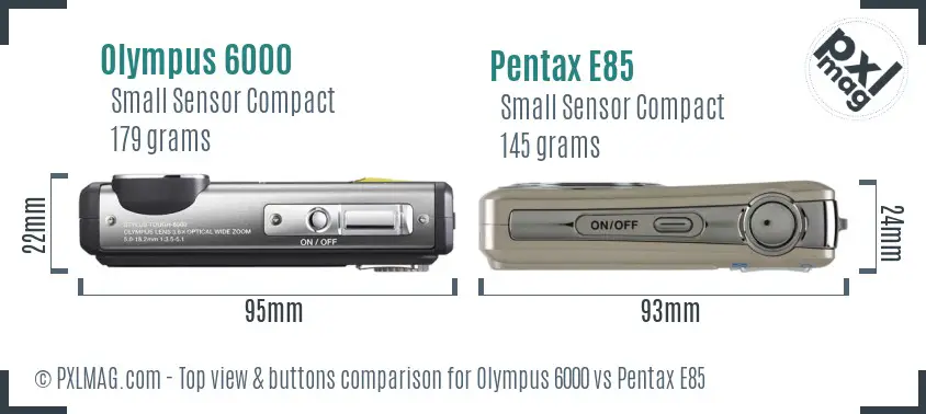 Olympus 6000 vs Pentax E85 top view buttons comparison