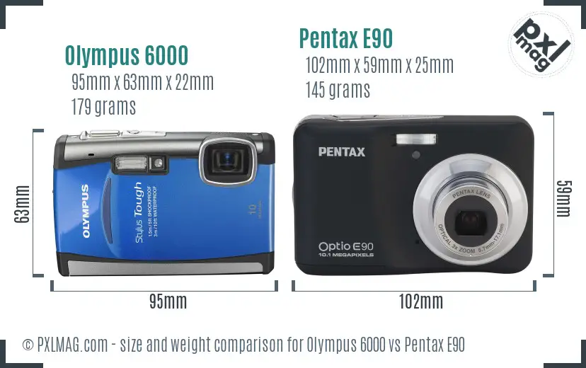Olympus 6000 vs Pentax E90 size comparison