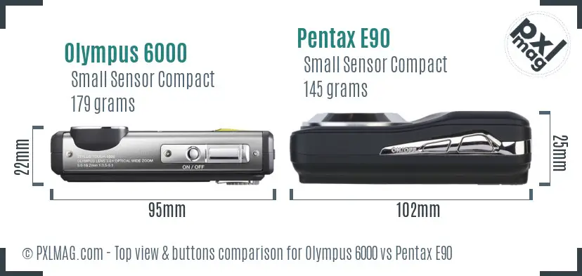 Olympus 6000 vs Pentax E90 top view buttons comparison
