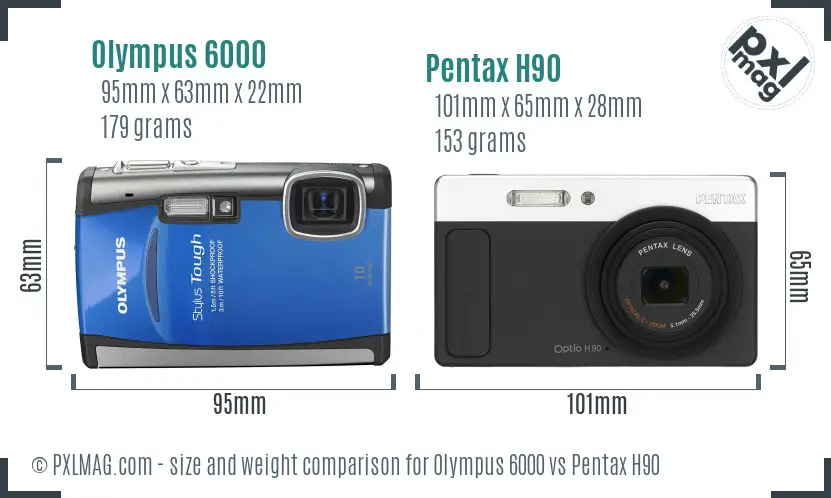 Olympus 6000 vs Pentax H90 size comparison