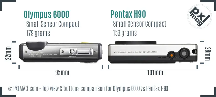 Olympus 6000 vs Pentax H90 top view buttons comparison