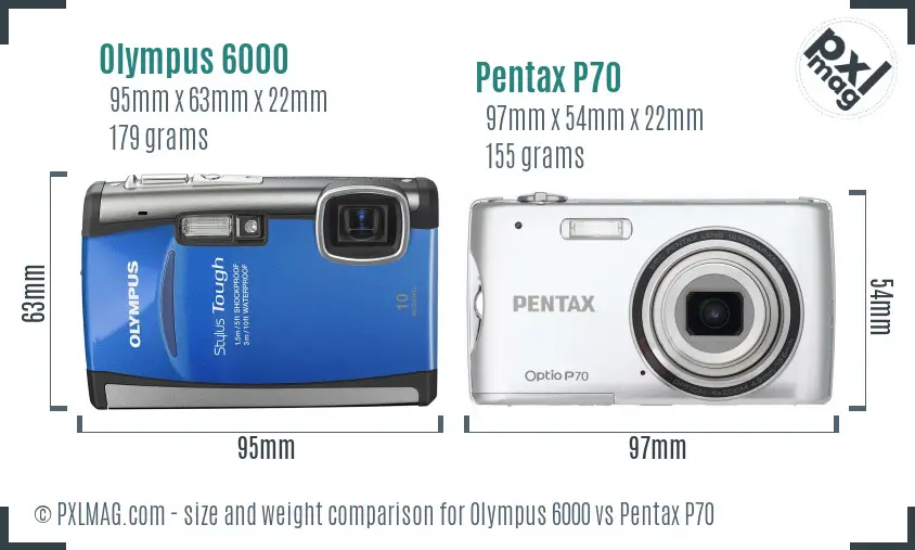 Olympus 6000 vs Pentax P70 size comparison