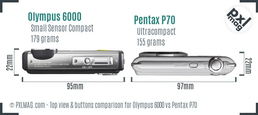 Olympus 6000 vs Pentax P70 top view buttons comparison