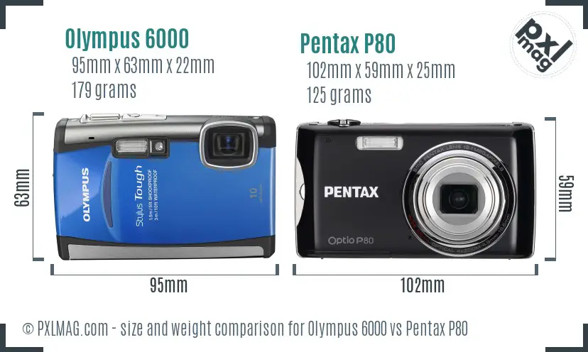 Olympus 6000 vs Pentax P80 size comparison