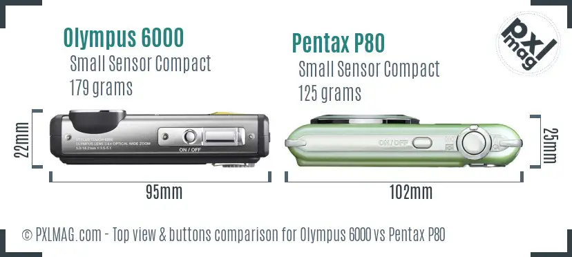 Olympus 6000 vs Pentax P80 top view buttons comparison