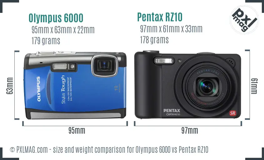 Olympus 6000 vs Pentax RZ10 size comparison
