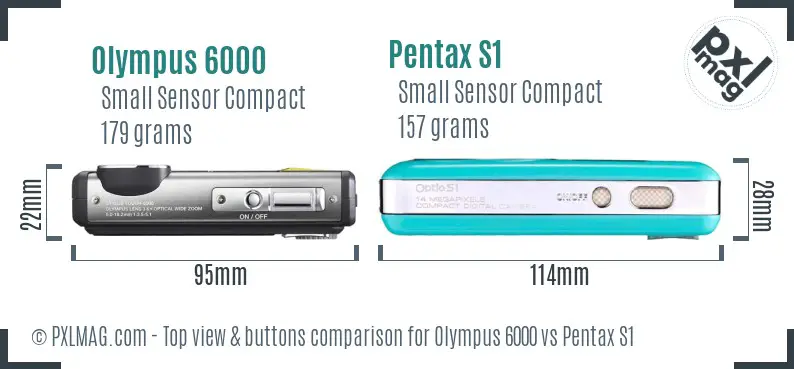 Olympus 6000 vs Pentax S1 top view buttons comparison