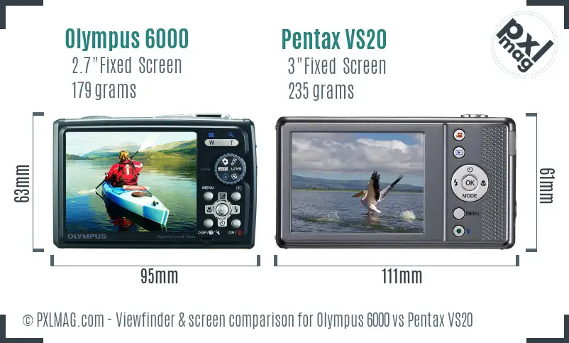 Olympus 6000 vs Pentax VS20 Screen and Viewfinder comparison