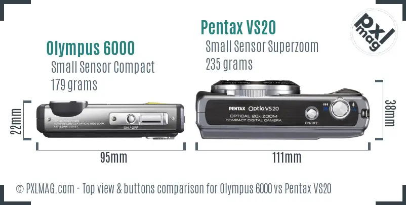 Olympus 6000 vs Pentax VS20 top view buttons comparison