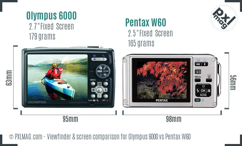 Olympus 6000 vs Pentax W60 Screen and Viewfinder comparison