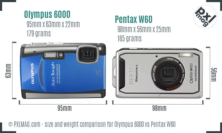 Olympus 6000 vs Pentax W60 size comparison